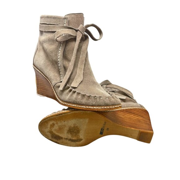 MATIKO Gray Suede Wedge Slip On Ankle Tie Booties - Picture 5 of 8